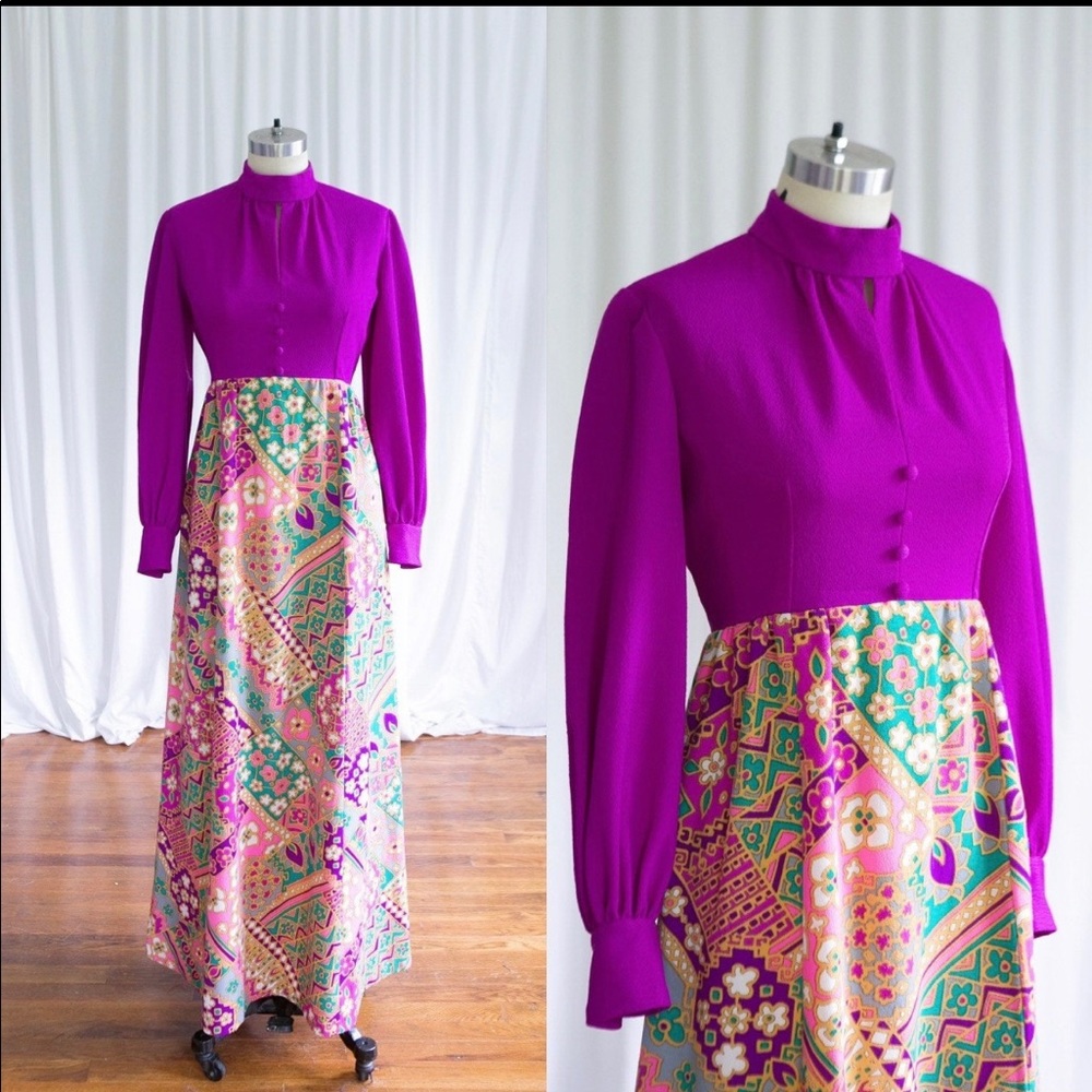 1960s maxi dress purple colorful good condition